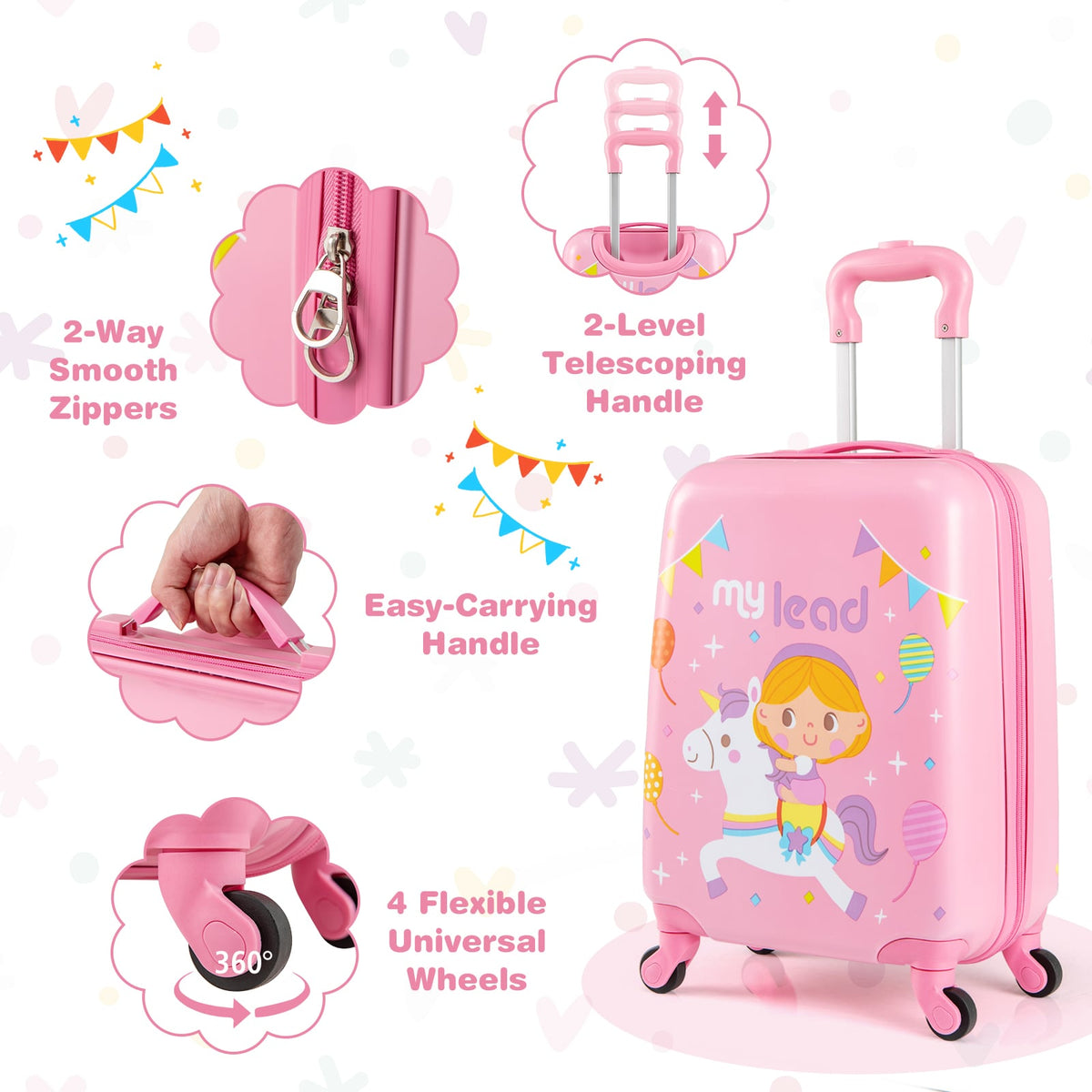 2 PCS Kid Luggage Set With Spinner Wheels for Children Boys Girls-Pink-Kids Suitcases-DECOROLALA