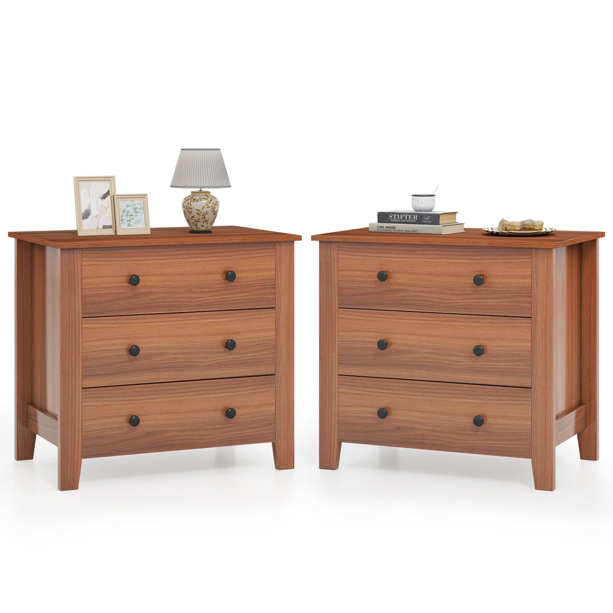 2-Pack 3 Drawer Dresser Chest Walnut (min order qty 2)-Dressers & Chests-DECOROLALA