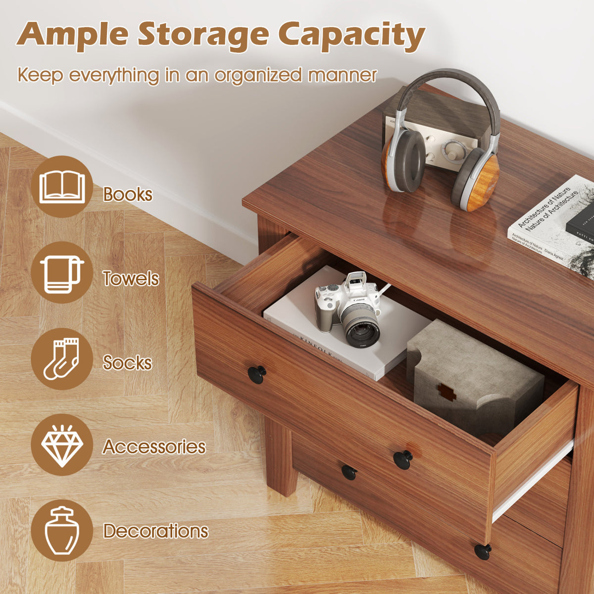 2-Pack 3 Drawer Dresser Chest Walnut (min order qty 2)-Dressers & Chests-DECOROLALA