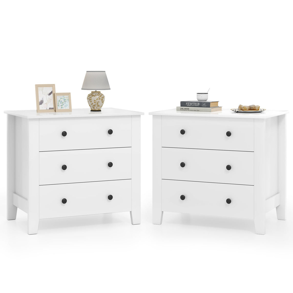 2-Pack 3-Drawer Dresser Chest - White (min order qty 2)-Dressers & Chests-DECOROLALA