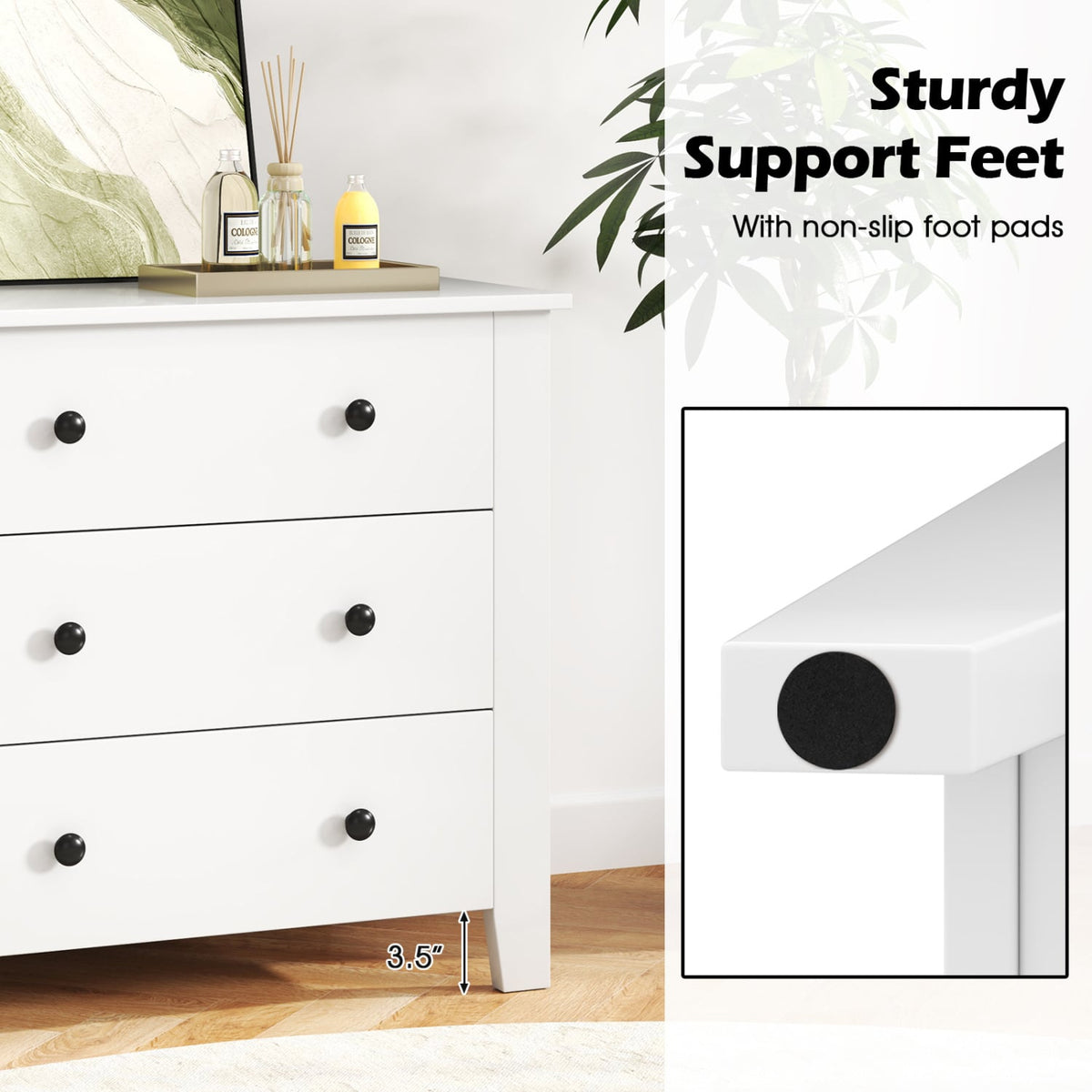 2-Pack 3-Drawer Dresser Chest - White (min order qty 2)-Dressers & Chests-DECOROLALA