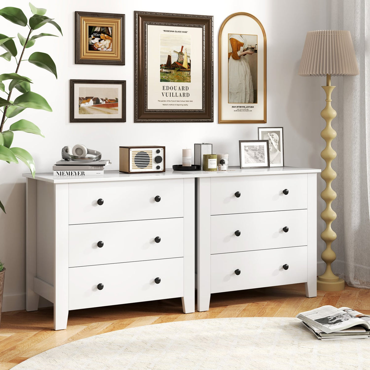 2-Pack 3-Drawer Dresser Chest - White (min order qty 2)-Dressers & Chests-DECOROLALA