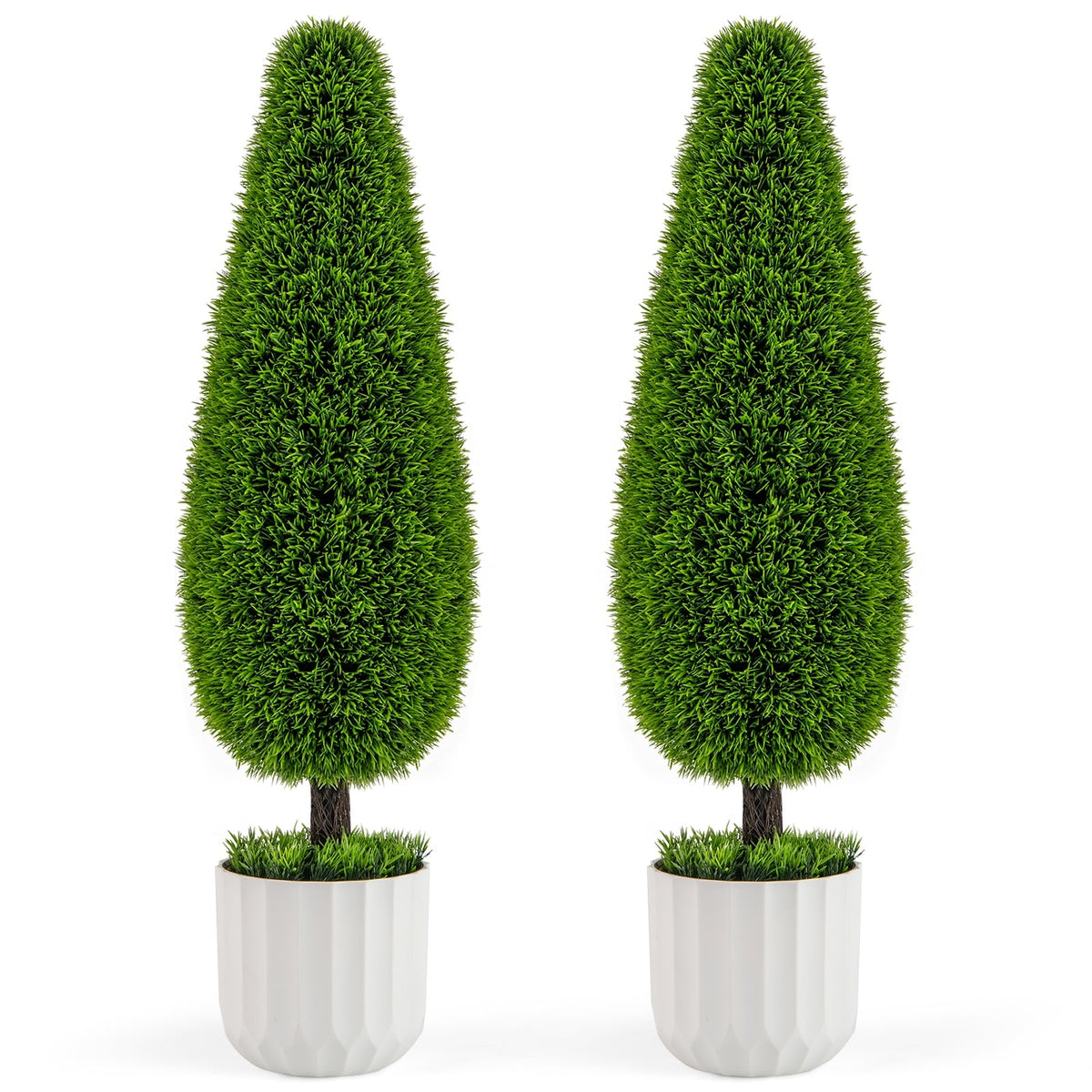 2 Pack 3 Feet Artificial Cedar Teardrop Shaped Bush with Plastic Nursery Pot-Green-Artificial Plants-DECOROLALA