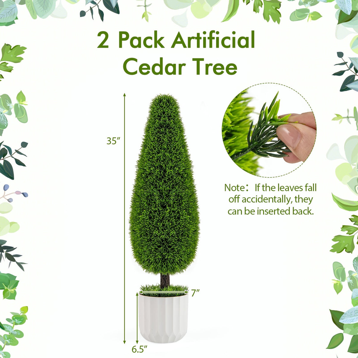 2 Pack 3 Feet Artificial Cedar Teardrop Shaped Bush with Plastic Nursery Pot-Green-Artificial Plants-DECOROLALA