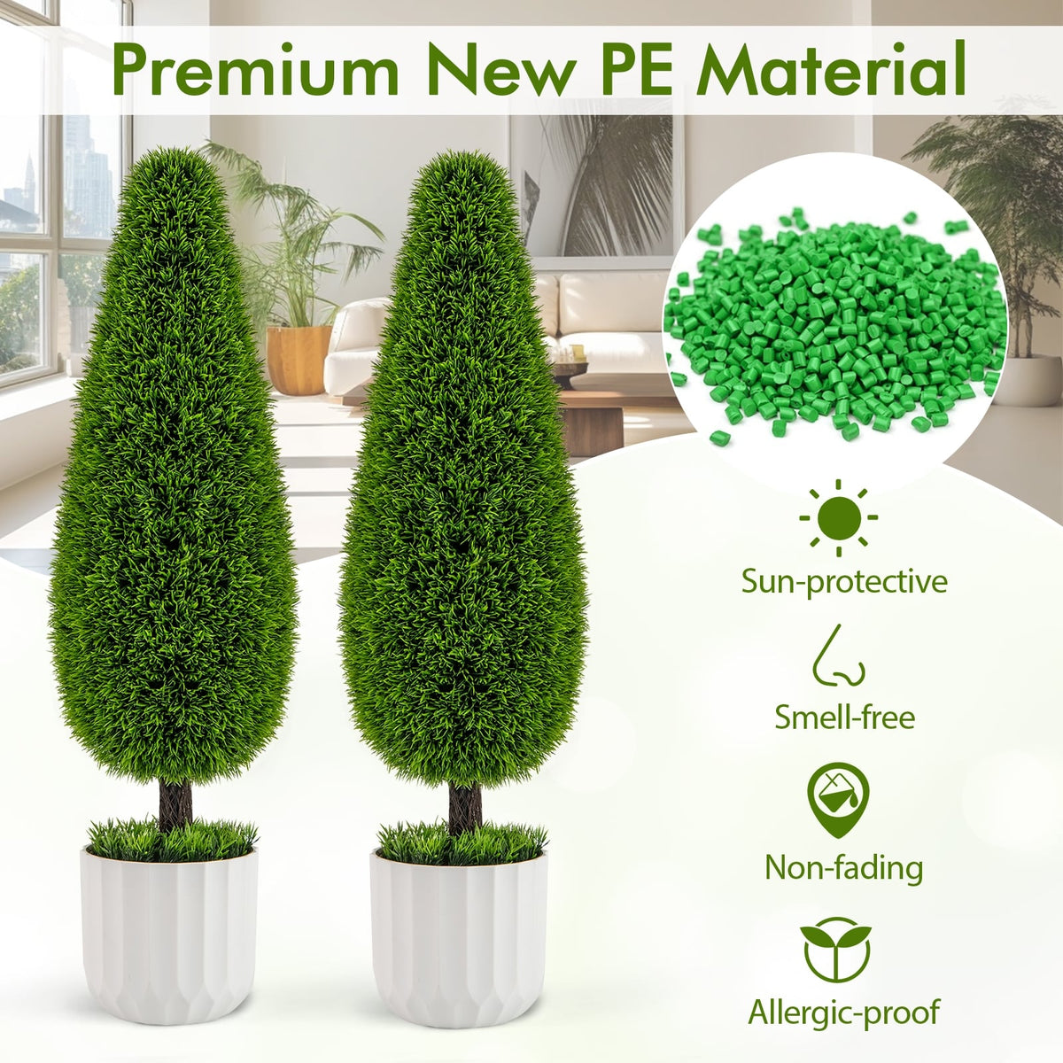 2 Pack 3 Feet Artificial Cedar Teardrop Shaped Bush with Plastic Nursery Pot-Green-Artificial Plants-DECOROLALA
