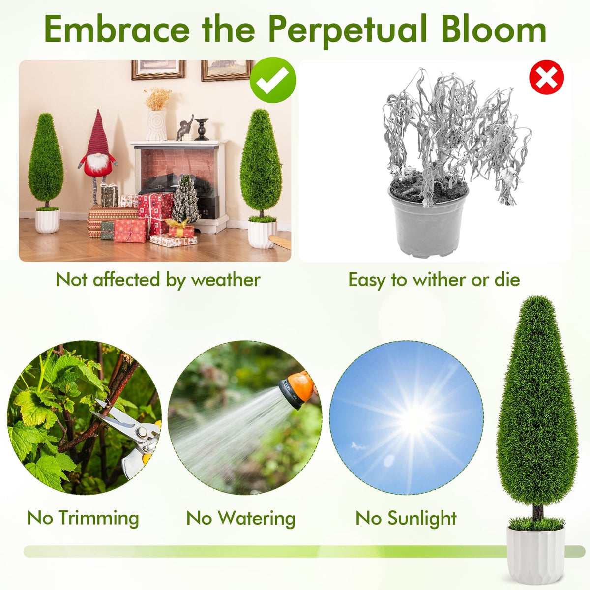 2 Pack 3 Feet Artificial Cedar Teardrop Shaped Bush with Plastic Nursery Pot-Green-Artificial Plants-DECOROLALA