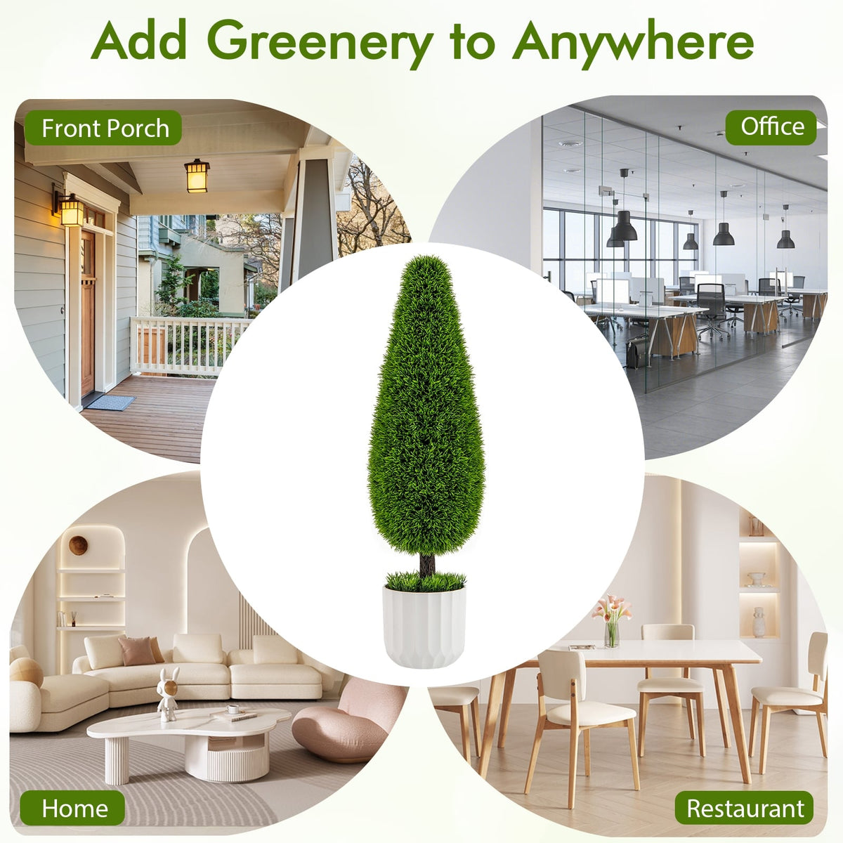2 Pack 3 Feet Artificial Cedar Teardrop Shaped Bush with Plastic Nursery Pot-Green-Artificial Plants-DECOROLALA