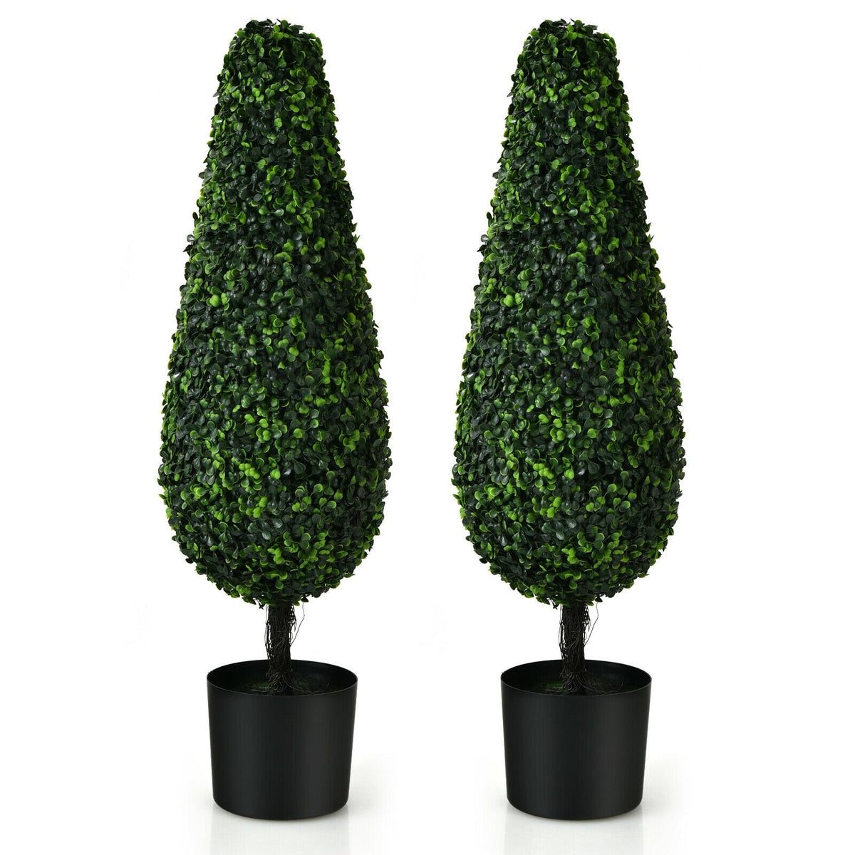 2 Pack 3 Feet Artificial Tower UV Resistant Indoor Outdoor Topiary Tree-Artificial Plants-DECOROLALA