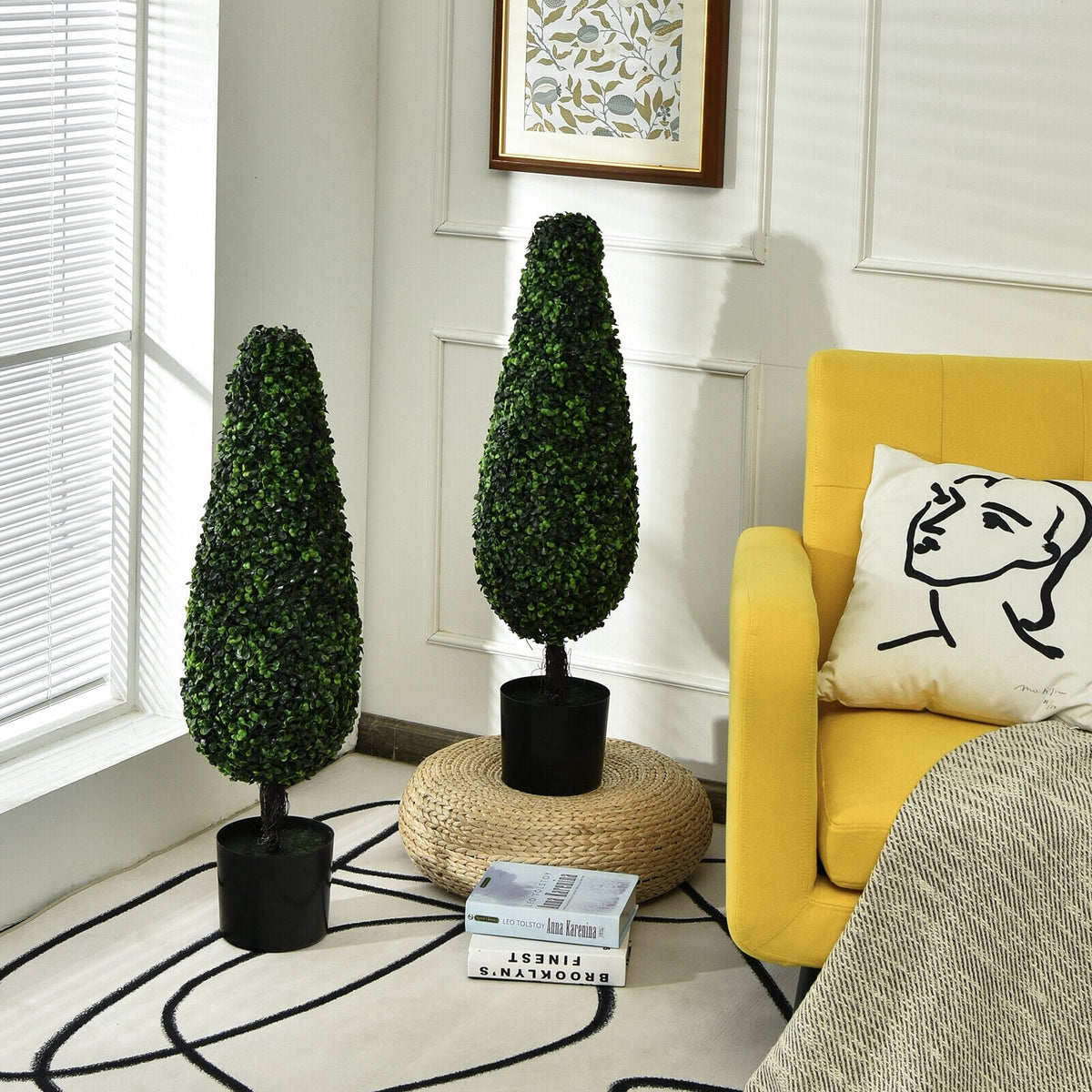 2 Pack 3 Feet Artificial Tower UV Resistant Indoor Outdoor Topiary Tree-Artificial Plants-DECOROLALA
