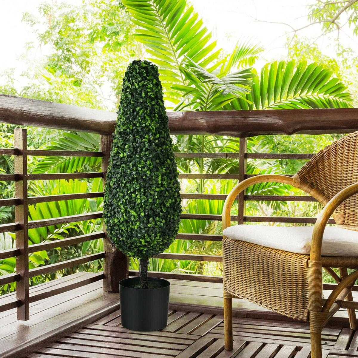 2 Pack 3 Feet Artificial Tower UV Resistant Indoor Outdoor Topiary Tree-Artificial Plants-DECOROLALA