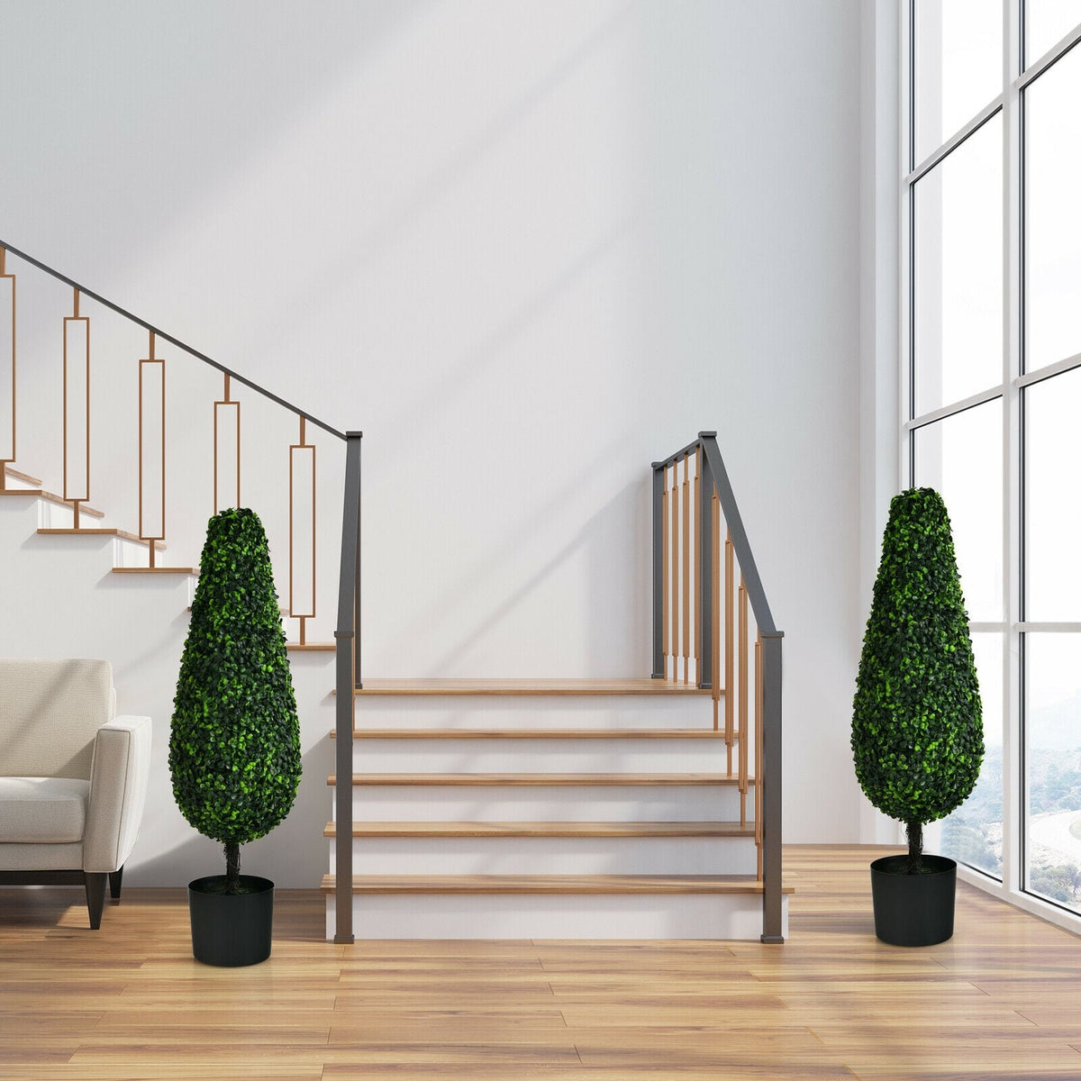 2 Pack 3 Feet Artificial Tower UV Resistant Indoor Outdoor Topiary Tree-Artificial Plants-DECOROLALA
