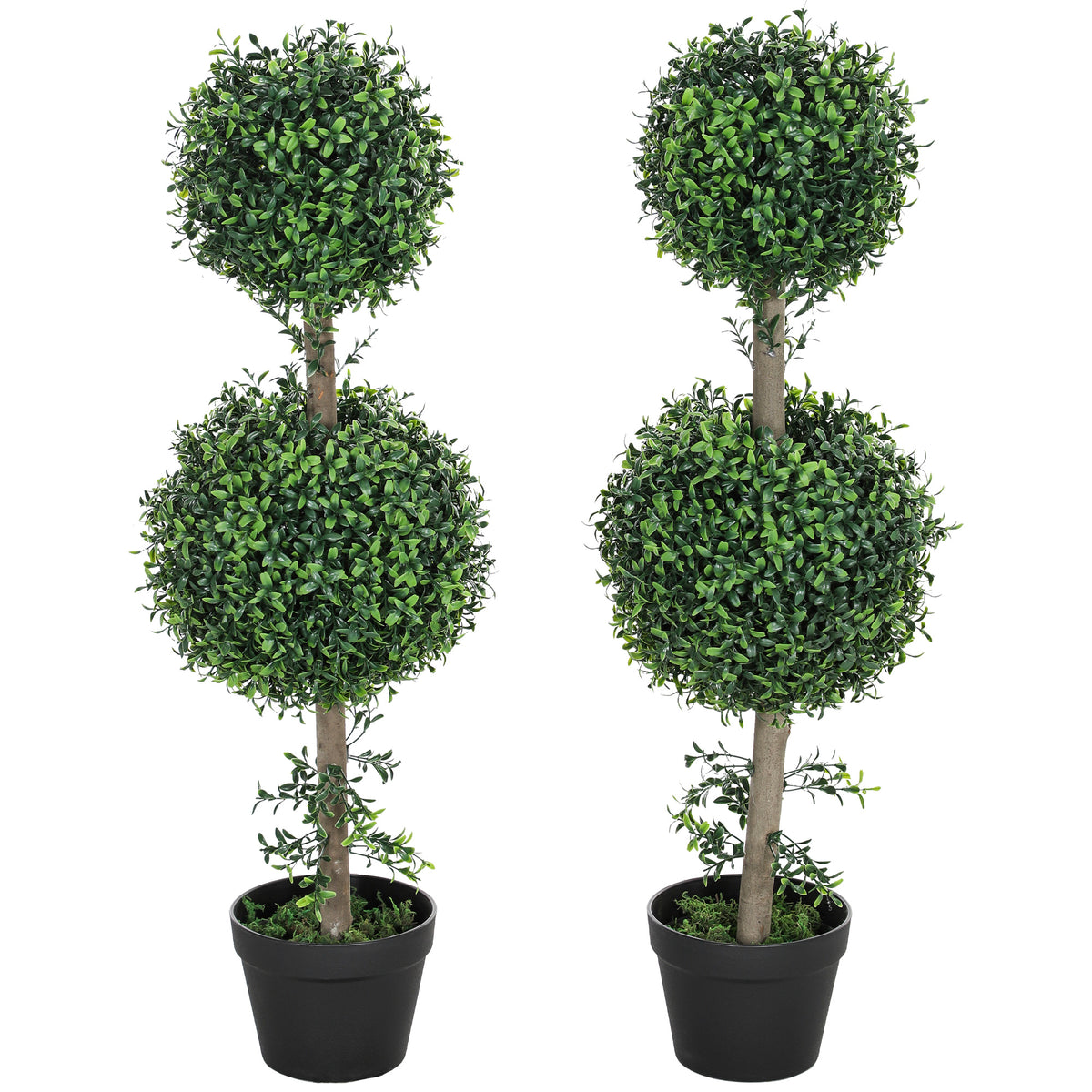 2 Pack 36.1" Artificial Trees, Boxwood Topiary Ball Trees with Pot for Indoor, Outdoor, Home Office, Living Room, Green-Artificial Trees-DECOROLALA