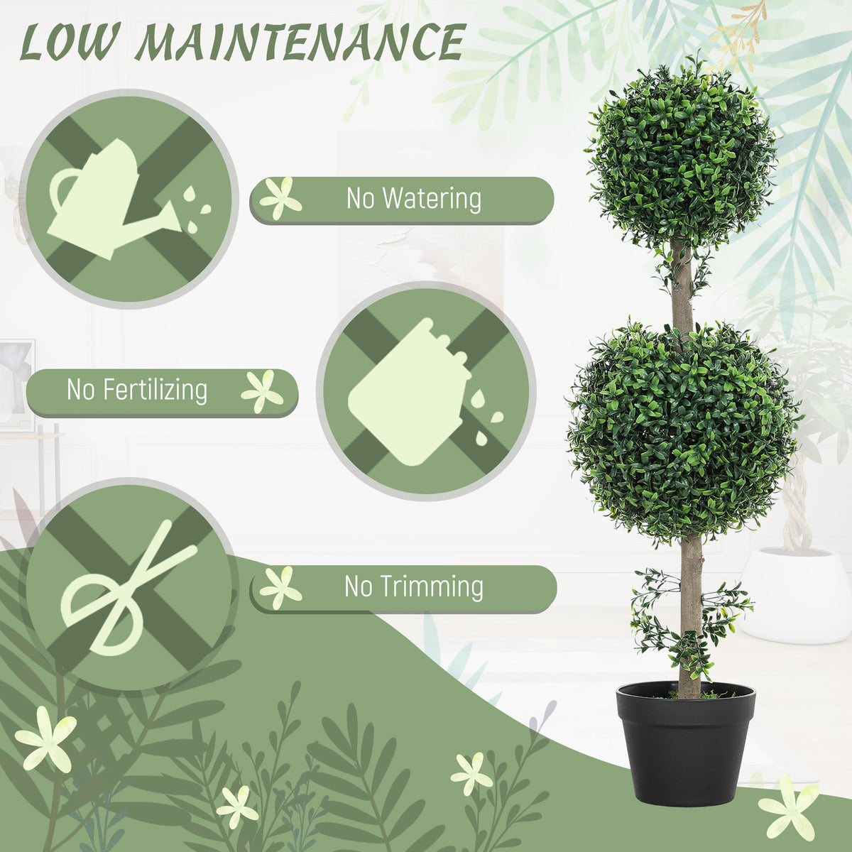 2 Pack 36.1" Artificial Trees, Boxwood Topiary Ball Trees with Pot for Indoor, Outdoor, Home Office, Living Room, Green-Artificial Trees-DECOROLALA