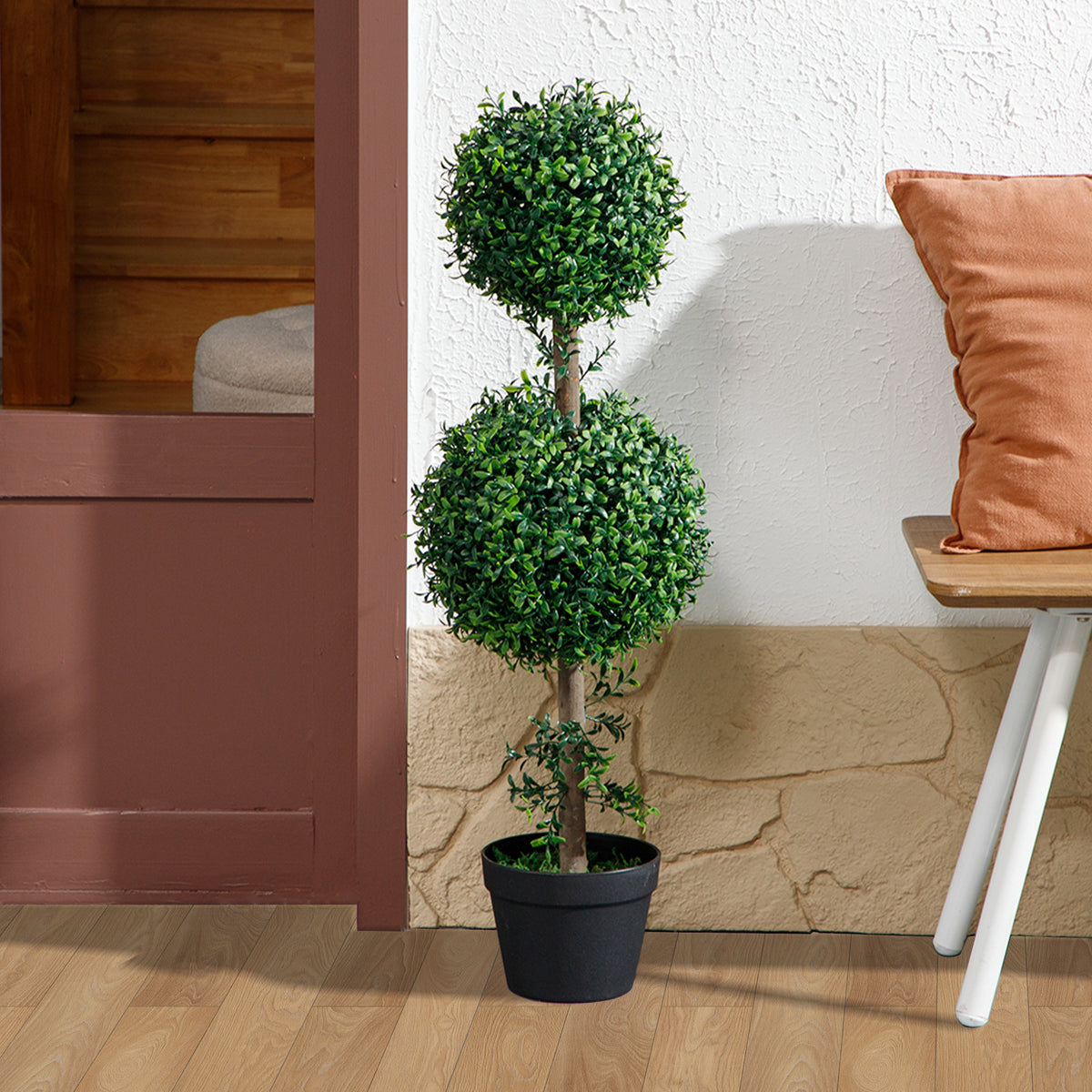 2 Pack 36.1" Artificial Trees, Boxwood Topiary Ball Trees with Pot for Indoor, Outdoor, Home Office, Living Room, Green-Artificial Trees-DECOROLALA