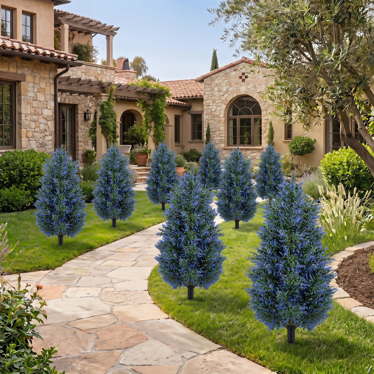 2 Pack 3.3 ft Artificial Lavender Topiary Trees with Ground Spikes for Indoor Outdoor-Artificial Plants-DECOROLALA