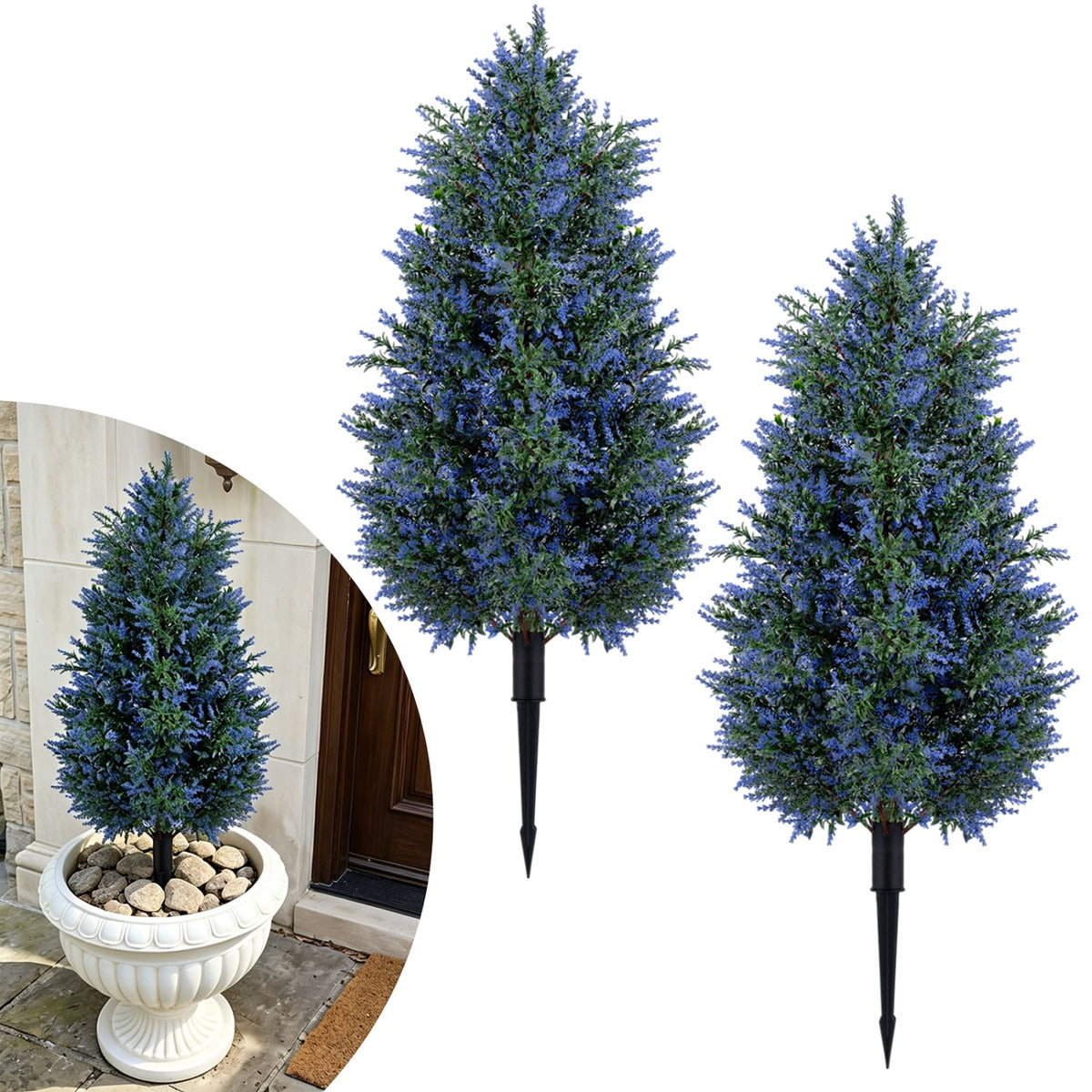 2 Pack 3.3 ft Artificial Lavender Topiary Trees with Ground Spikes for Indoor Outdoor-Artificial Plants-DECOROLALA