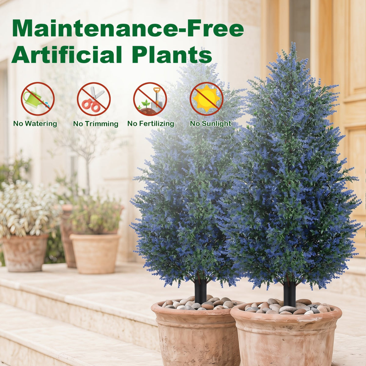 2 Pack 3.3 ft Artificial Lavender Topiary Trees with Ground Spikes for Indoor Outdoor-Artificial Plants-DECOROLALA