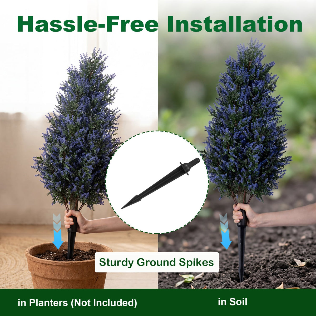 2 Pack 3.3 ft Artificial Lavender Topiary Trees with Ground Spikes for Indoor Outdoor-Artificial Plants-DECOROLALA
