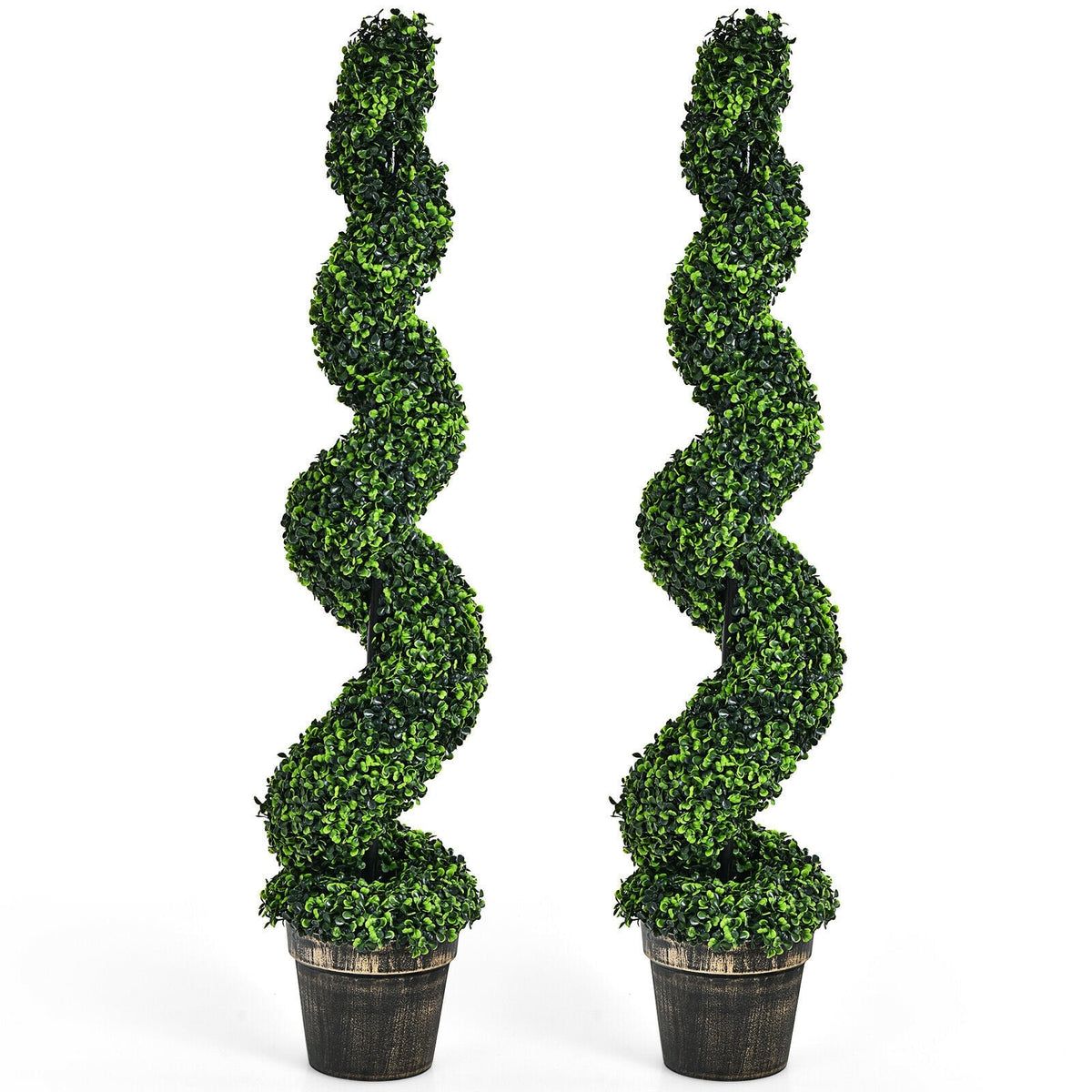 2 Pack 4 Feet Artificial Spiral Boxwood Topiary Indoor Outdoor Decor-Artificial Plants-DECOROLALA