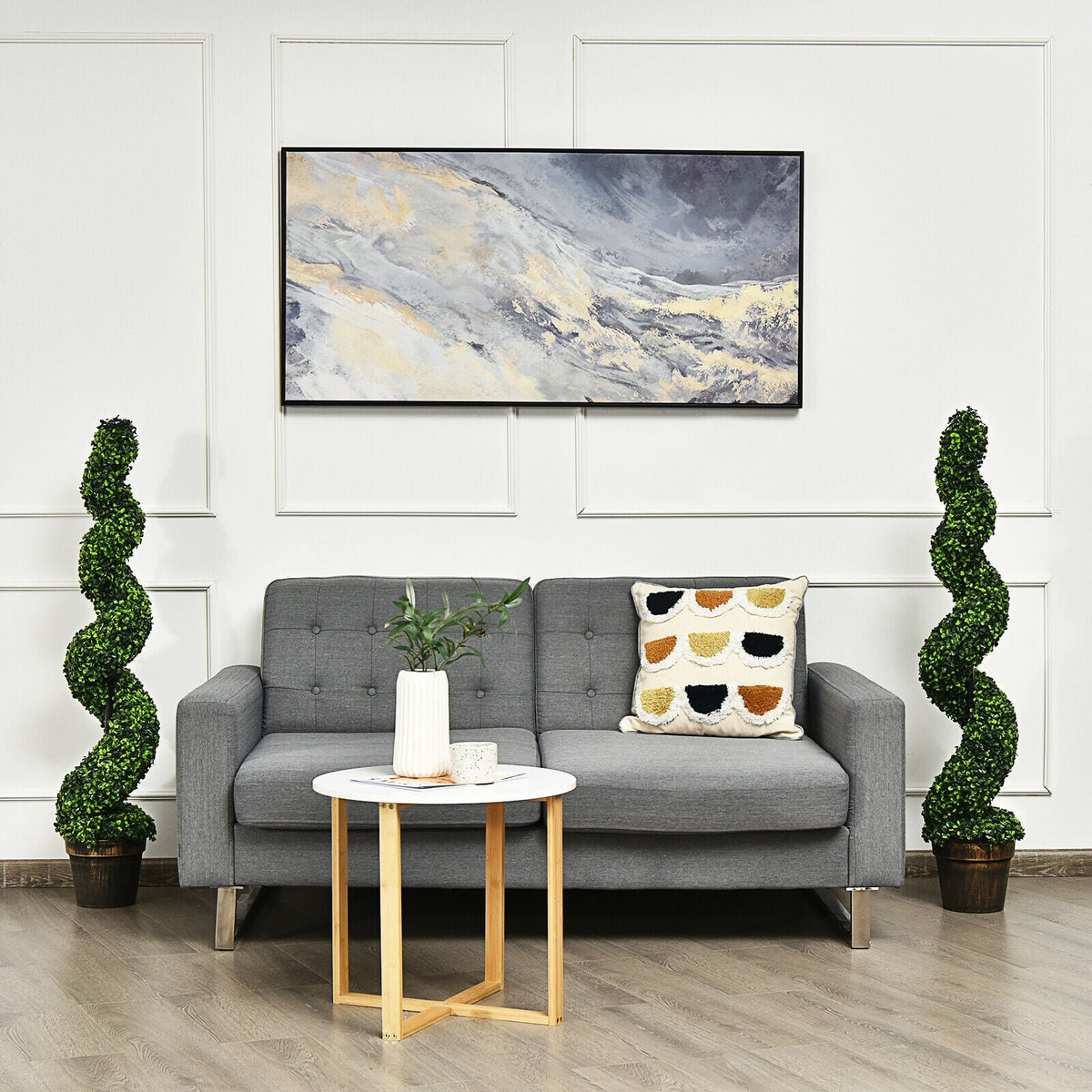2 Pack 4 Feet Artificial Spiral Boxwood Topiary Indoor Outdoor Decor-Artificial Plants-DECOROLALA