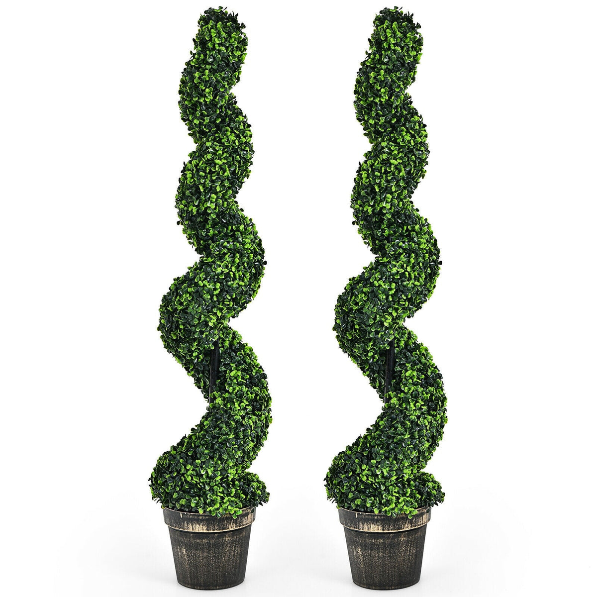 2 Pack 4 Feet Artificial Spiral Boxwood Topiary Indoor Outdoor Decor-Artificial Plants-DECOROLALA