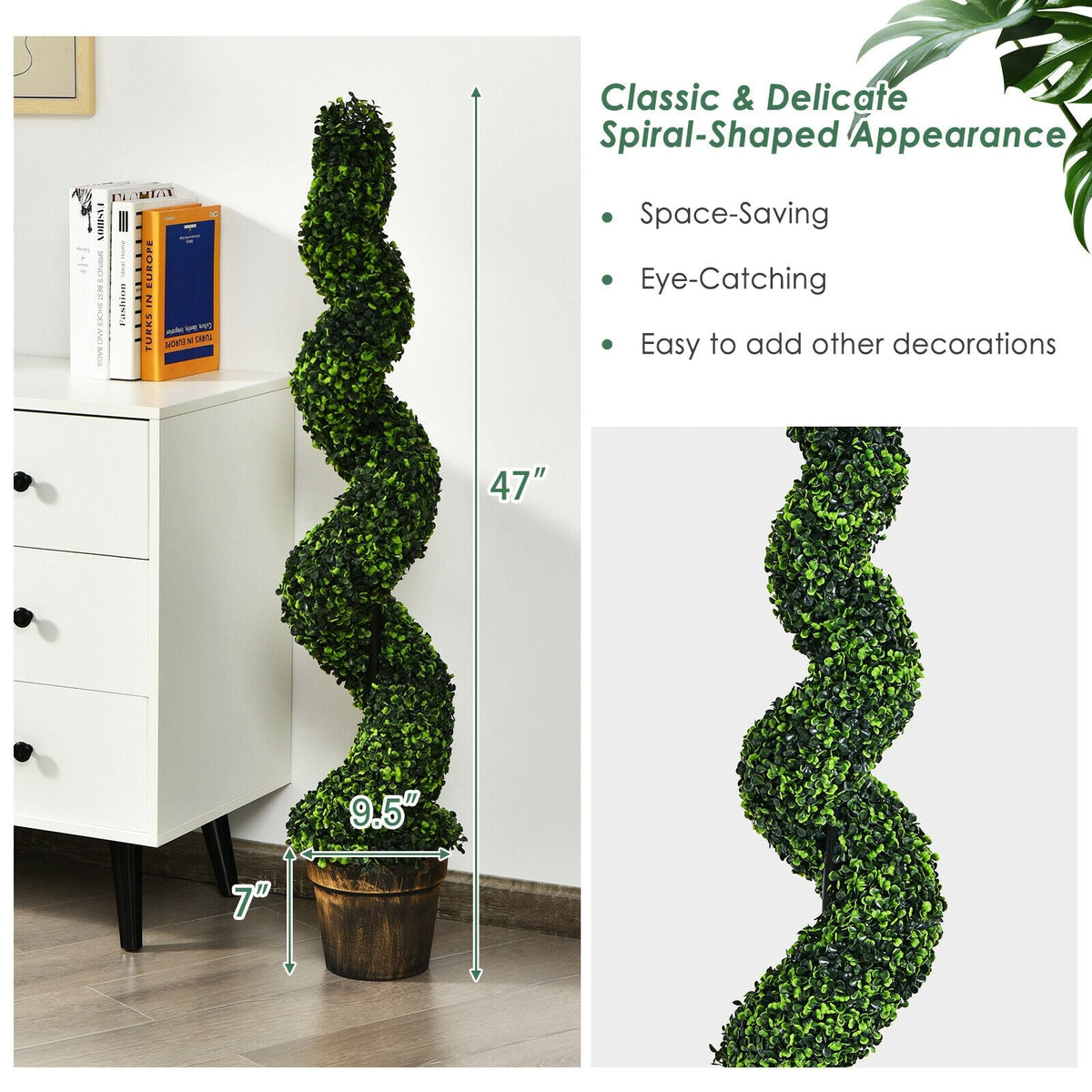 2 Pack 4 Feet Artificial Spiral Boxwood Topiary Indoor Outdoor Decor-Artificial Plants-DECOROLALA