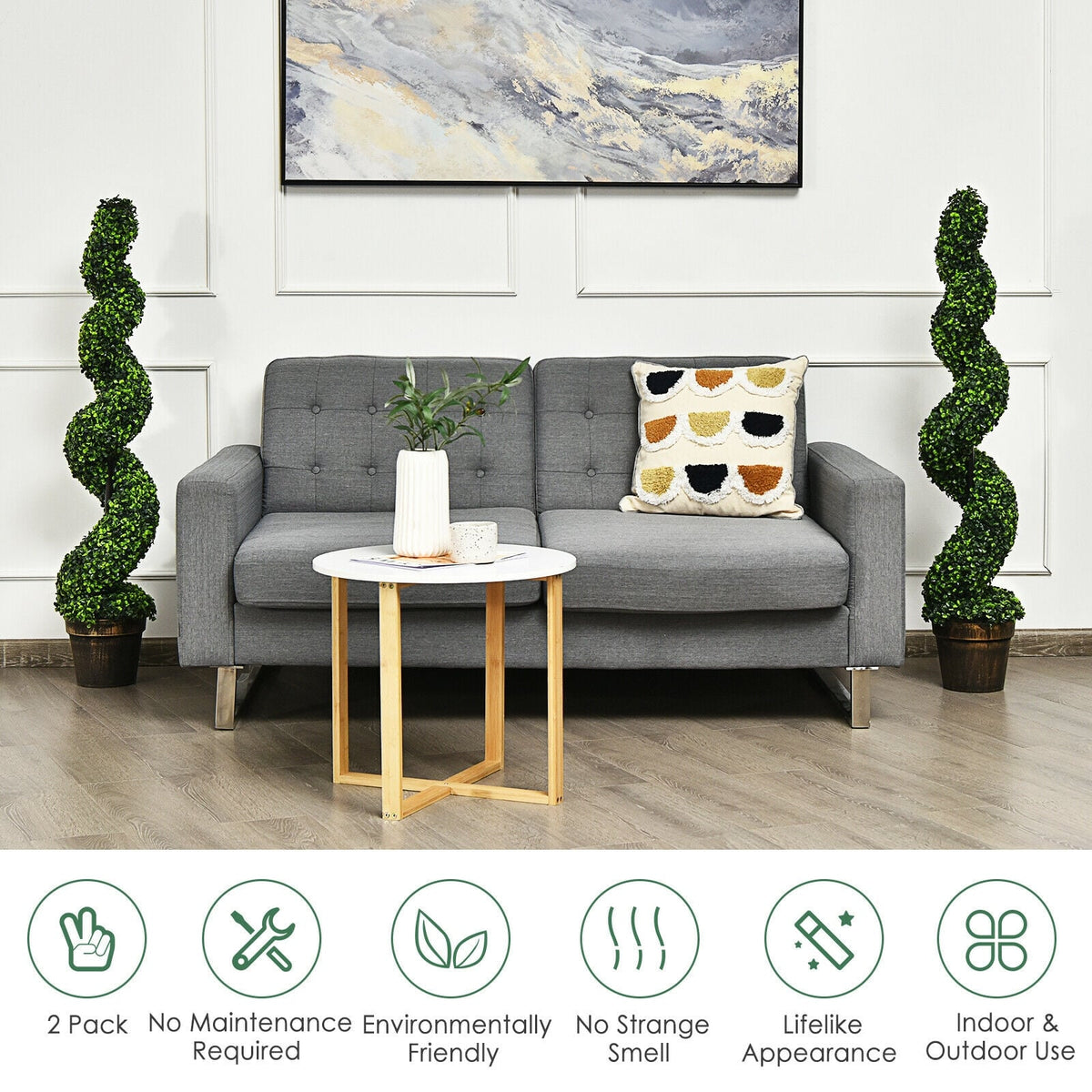2 Pack 4 Feet Artificial Spiral Boxwood Topiary Indoor Outdoor Decor-Artificial Plants-DECOROLALA