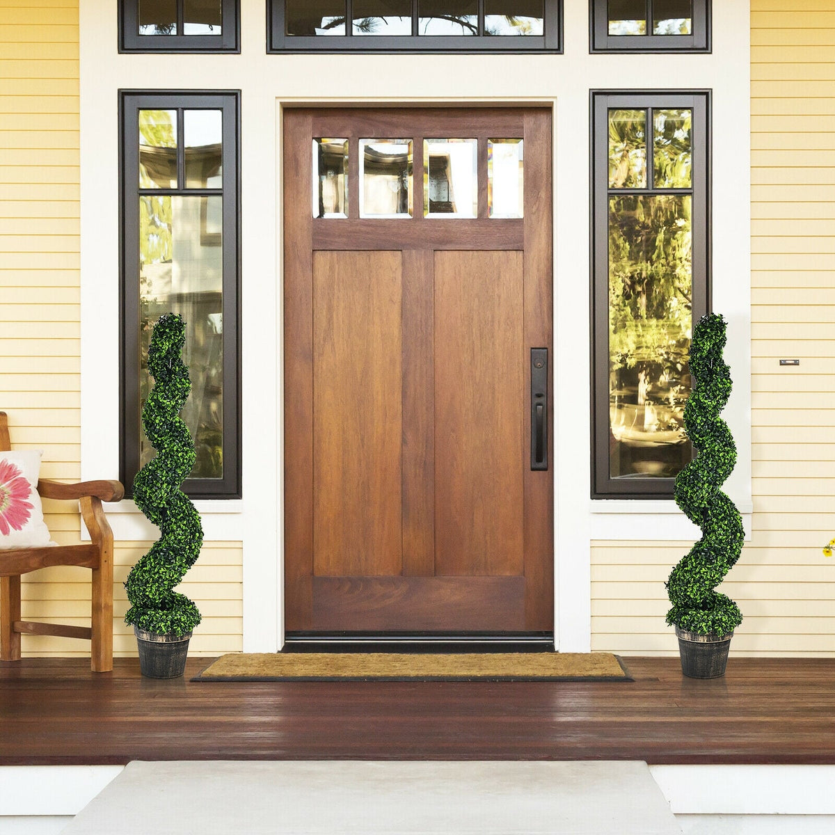 2 Pack 4 Feet Artificial Spiral Boxwood Topiary Indoor Outdoor Decor-Artificial Plants-DECOROLALA