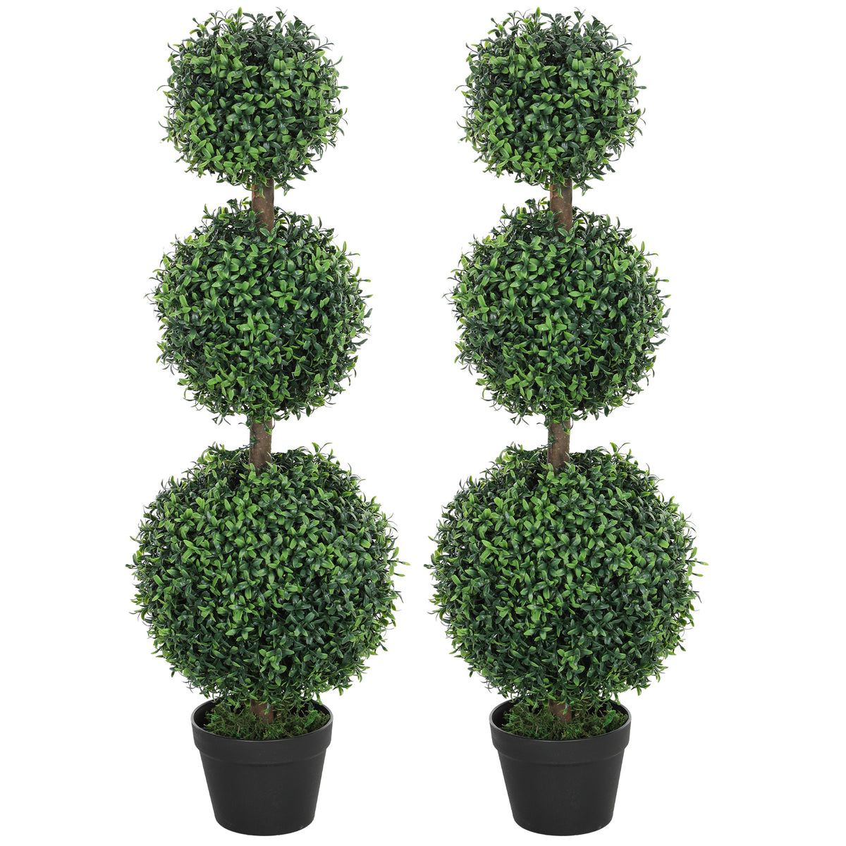 2 Pack 40" Artificial Trees, Boxwood Topiary Ball Trees with Pot for Indoor, Outdoor, Home Office, Living Room, Green-Artificial Trees-DECOROLALA