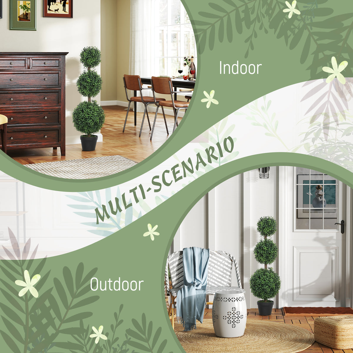 2 Pack 40" Artificial Trees, Boxwood Topiary Ball Trees with Pot for Indoor, Outdoor, Home Office, Living Room, Green-Artificial Trees-DECOROLALA