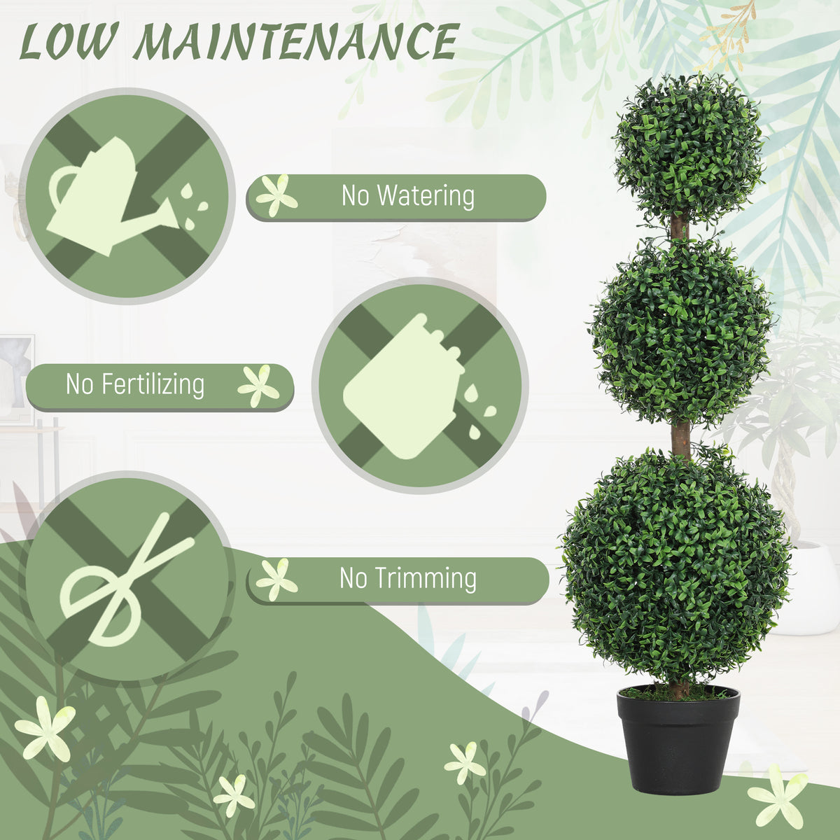 2 Pack 40" Artificial Trees, Boxwood Topiary Ball Trees with Pot for Indoor, Outdoor, Home Office, Living Room, Green-Artificial Trees-DECOROLALA