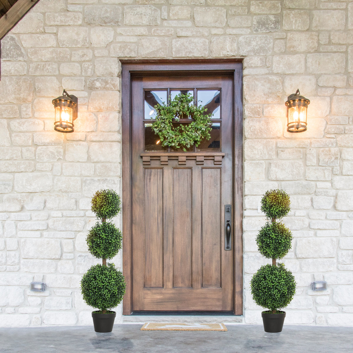 2 Pack 40" Artificial Trees, Boxwood Topiary Ball Trees with Pot for Indoor, Outdoor, Home Office, Living Room, Green-Artificial Trees-DECOROLALA