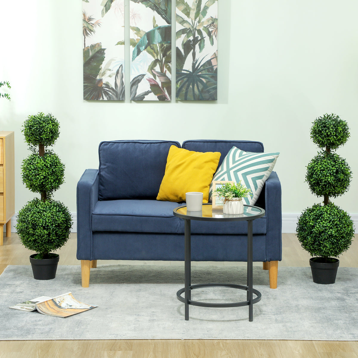 2 Pack 40" Artificial Trees, Boxwood Topiary Ball Trees with Pot for Indoor, Outdoor, Home Office, Living Room, Green-Artificial Trees-DECOROLALA