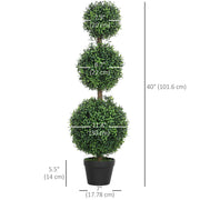 2 Pack 40" Artificial Trees, Boxwood Topiary Ball Trees with Pot for Indoor, Outdoor, Home Office, Living Room, Green-Artificial Trees-DECOROLALA