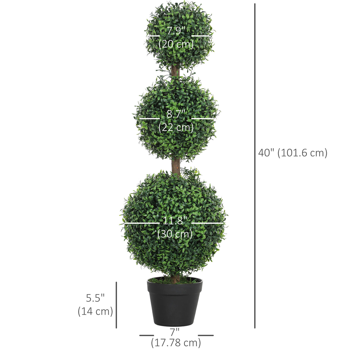 2 Pack 40" Artificial Trees, Boxwood Topiary Ball Trees with Pot for Indoor, Outdoor, Home Office, Living Room, Green-Artificial Trees-DECOROLALA