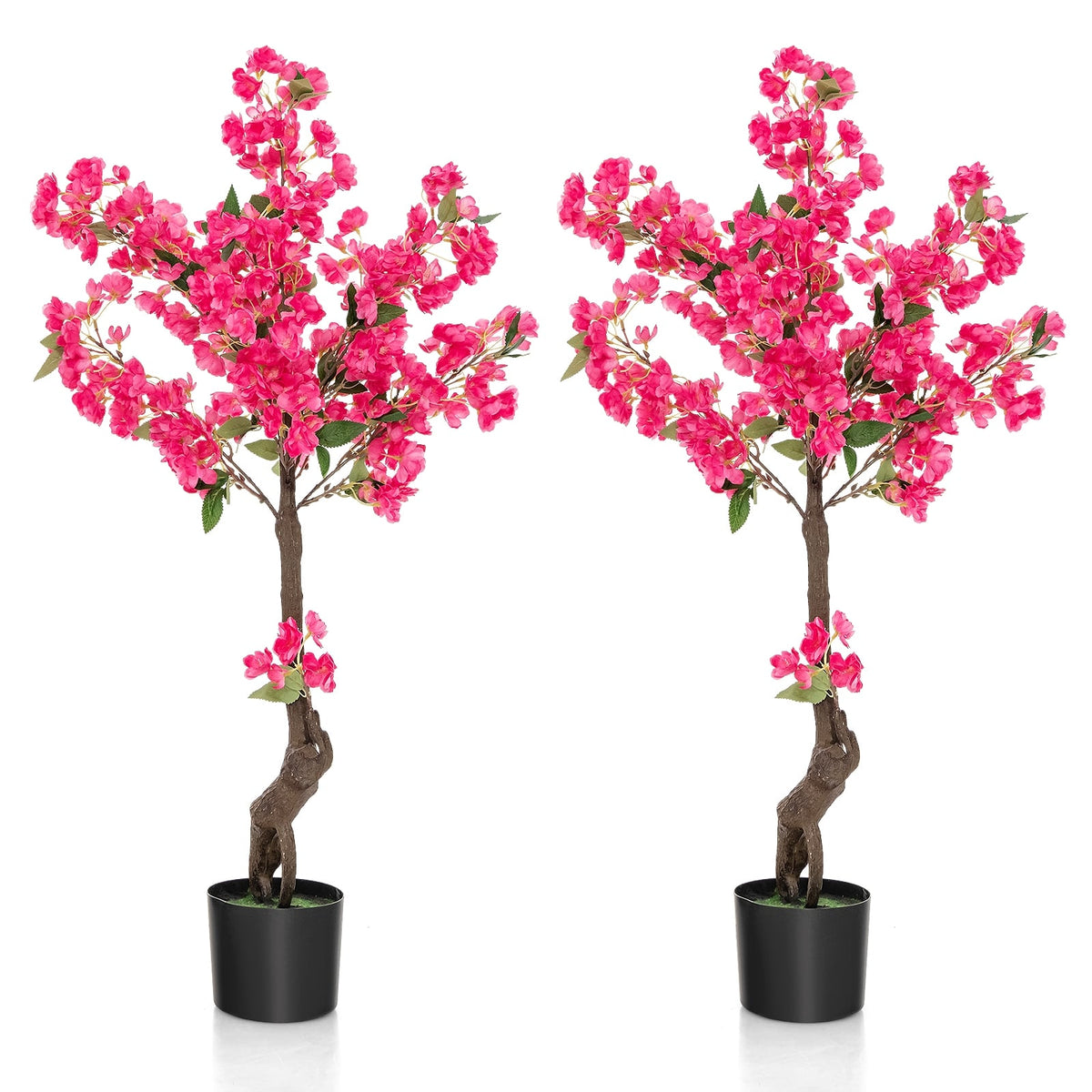 2 Pack 41 Inch Artificial Plum Blossom Tree Fake Floral Plant with 92 Flowers-Red-Artificial Plants-DECOROLALA