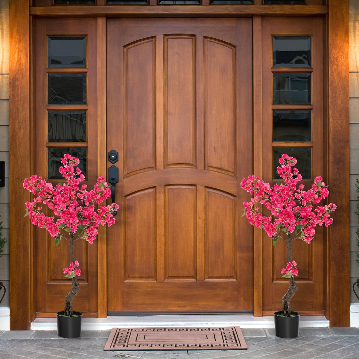 2 Pack 41 Inch Artificial Plum Blossom Tree Fake Floral Plant with 92 Flowers-Red-Artificial Plants-DECOROLALA