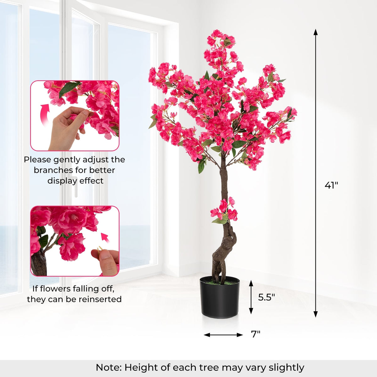 2 Pack 41 Inch Artificial Plum Blossom Tree Fake Floral Plant with 92 Flowers-Red-Artificial Plants-DECOROLALA