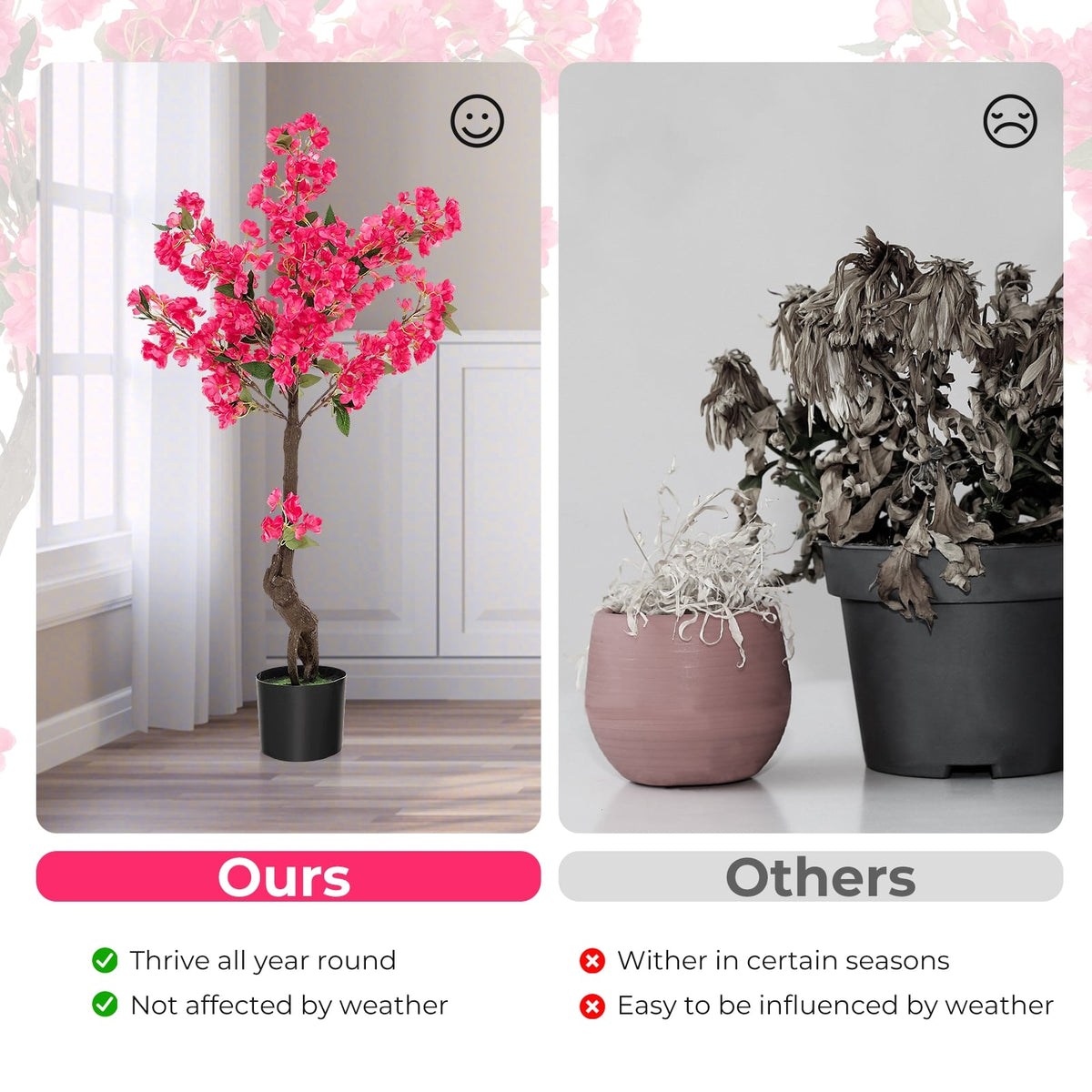 2 Pack 41 Inch Artificial Plum Blossom Tree Fake Floral Plant with 92 Flowers-Red-Artificial Plants-DECOROLALA