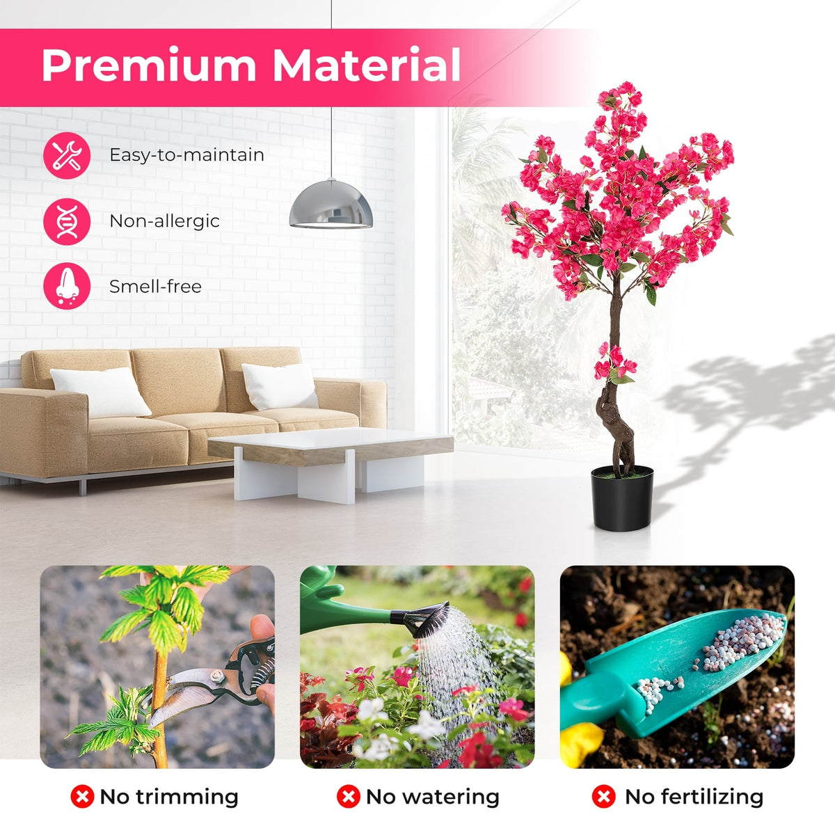 2 Pack 41 Inch Artificial Plum Blossom Tree Fake Floral Plant with 92 Flowers-Red-Artificial Plants-DECOROLALA