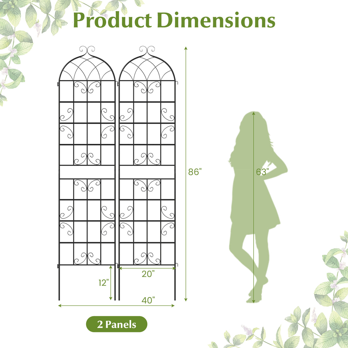 2 Pack 86" x 20" Metal Garden Trellis for Outdoor Climbing Plants-Plant Supports-DECOROLALA