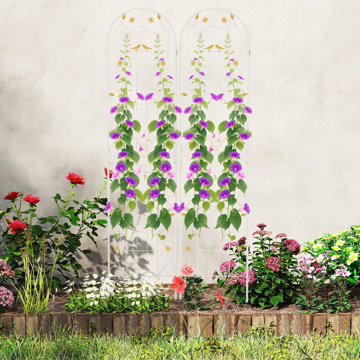 2 Pack 86.5 x 20 Inches Metal Garden Trellis for Climbing Plants-White-Plant Supports-DECOROLALA