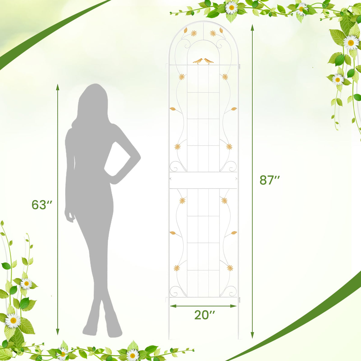 2 Pack 86.5 x 20 Inches Metal Garden Trellis for Climbing Plants-White-Plant Supports-DECOROLALA