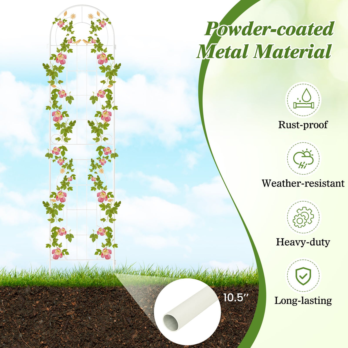 2 Pack 86.5 x 20 Inches Metal Garden Trellis for Climbing Plants-White-Plant Supports-DECOROLALA
