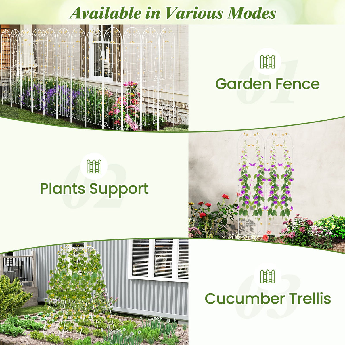 2 Pack 86.5 x 20 Inches Metal Garden Trellis for Climbing Plants-White-Plant Supports-DECOROLALA