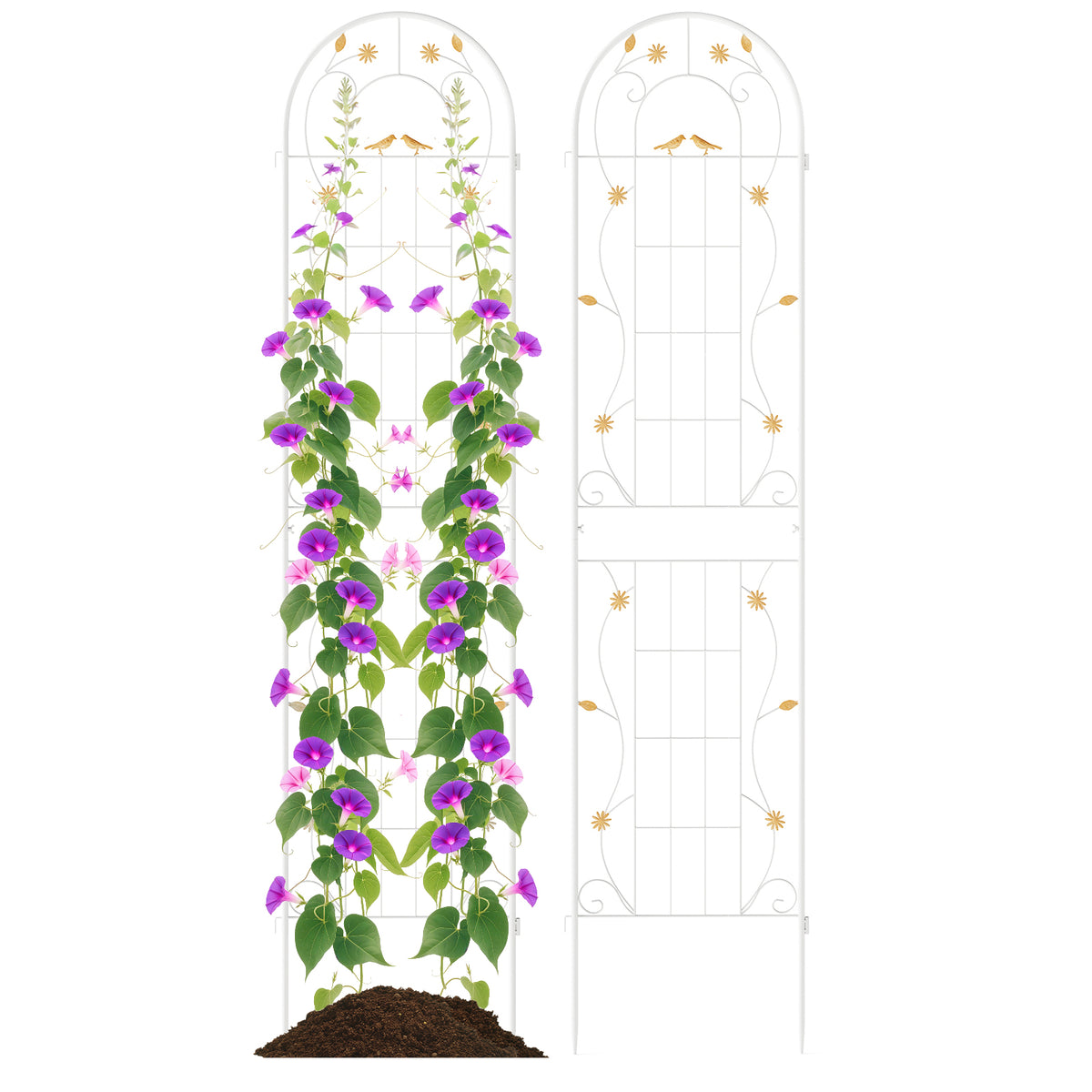 2 Pack 86.5 x 20 Inches Metal Garden Trellis for Climbing Plants-White-Plant Supports-DECOROLALA