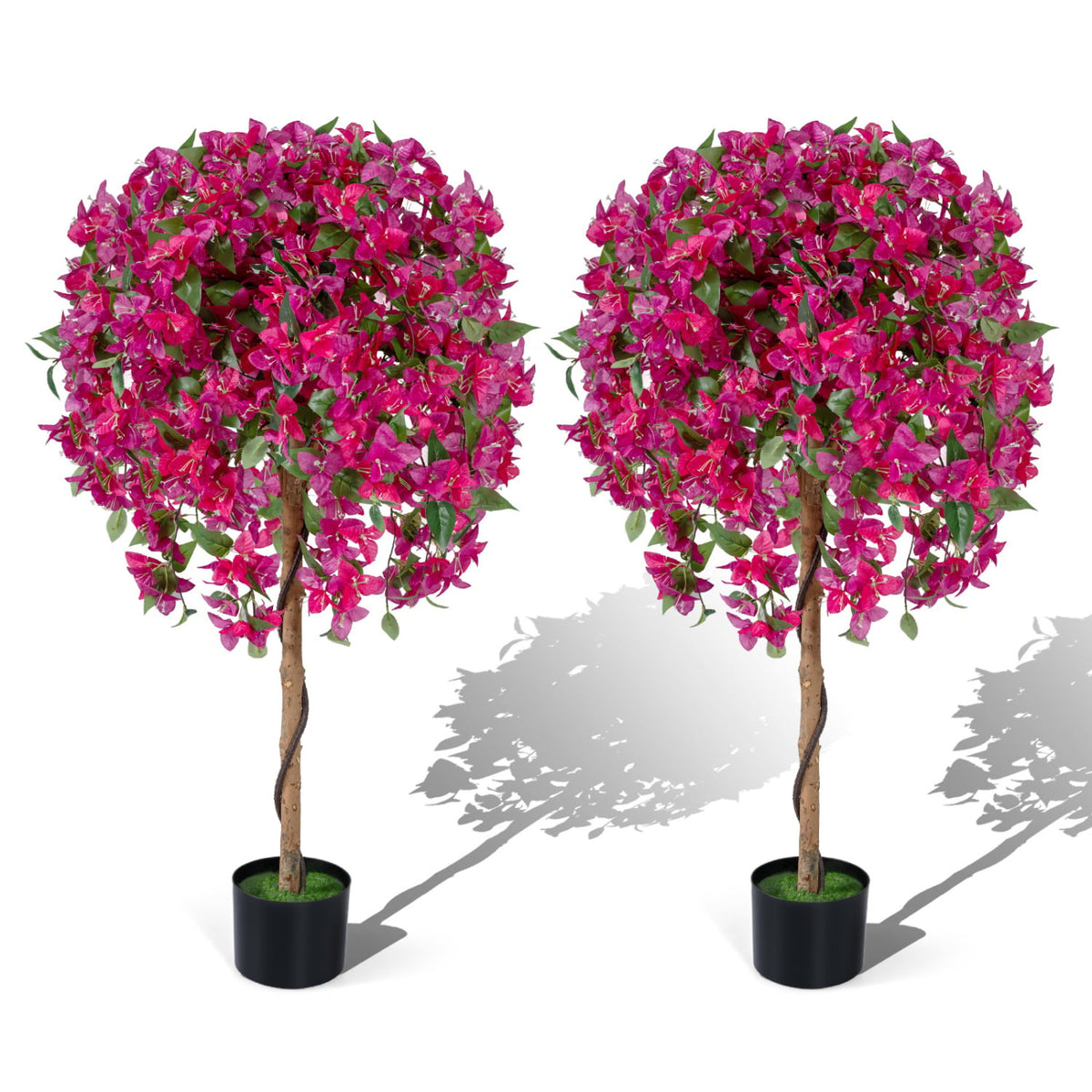 2 Pack Artificial Azalea Trees Faux Floral Plants with Vivid Blooming Flowers-Artificial Plants-DECOROLALA