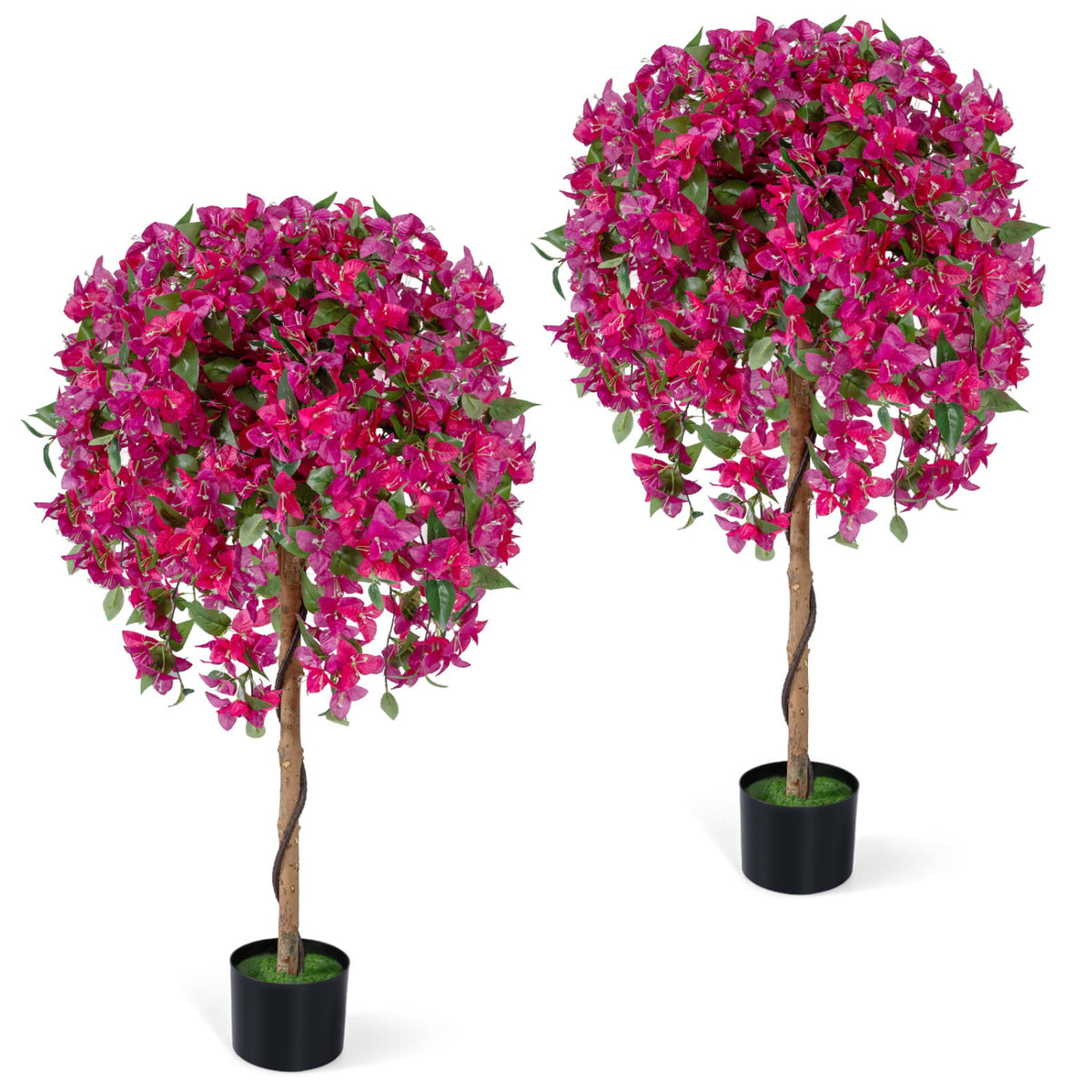 2 Pack Artificial Azalea Trees Faux Floral Plants with Vivid Blooming Flowers-Artificial Plants-DECOROLALA
