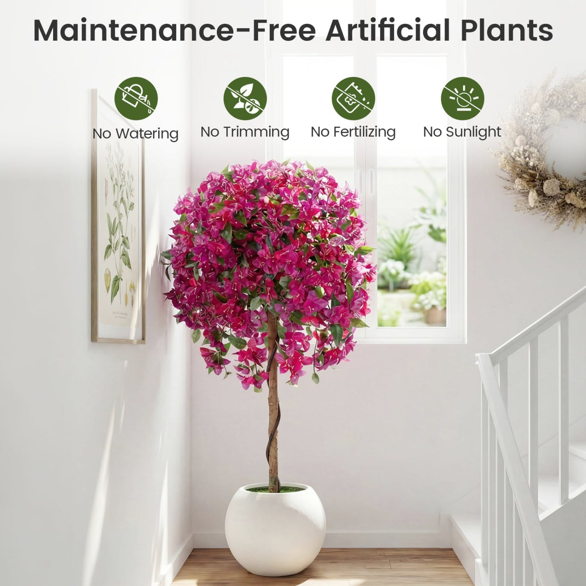 2 Pack Artificial Azalea Trees Faux Floral Plants with Vivid Blooming Flowers-Artificial Plants-DECOROLALA