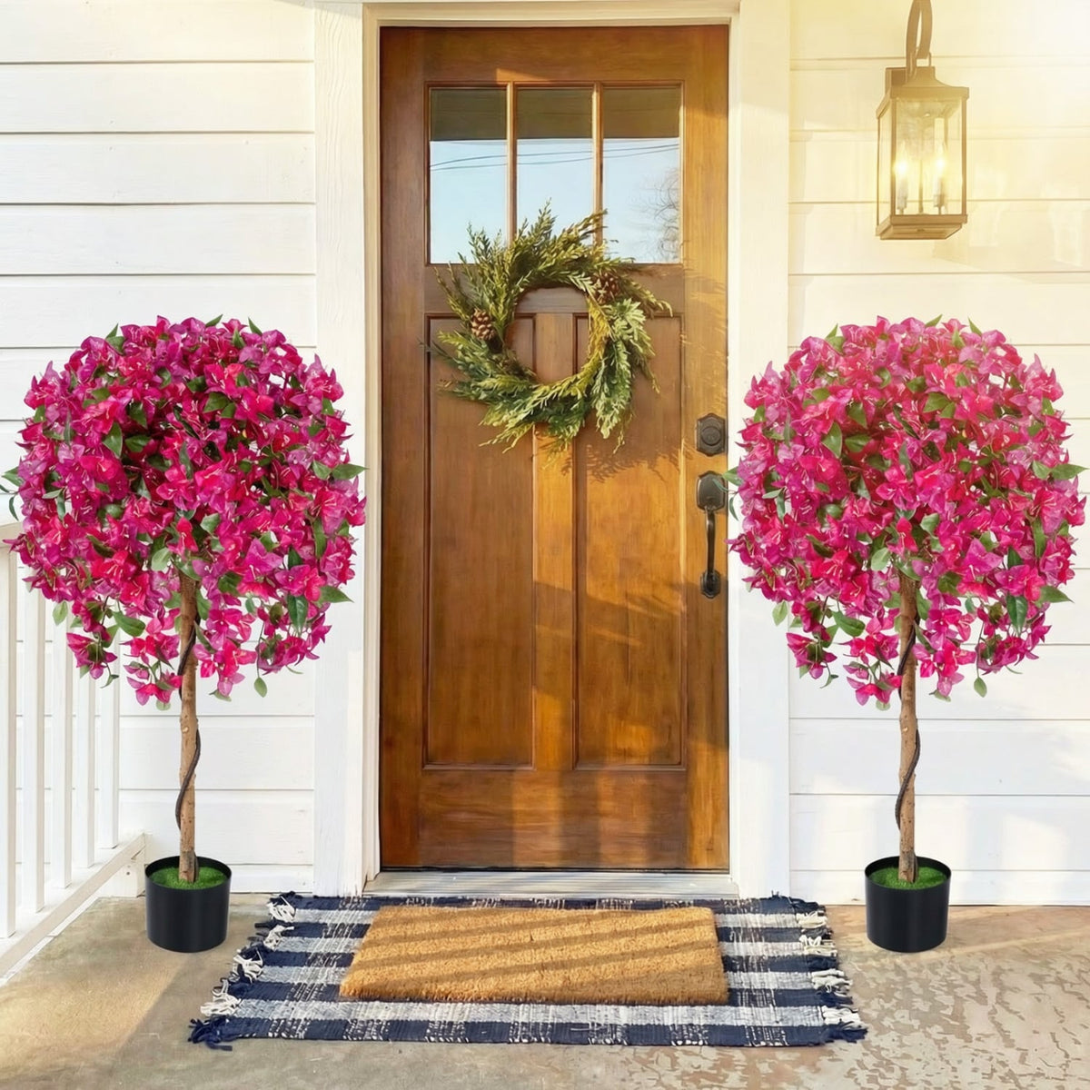 2 Pack Artificial Azalea Trees Faux Floral Plants with Vivid Blooming Flowers-Artificial Plants-DECOROLALA